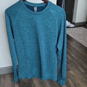 Lululemon Men's Teal Crew Neck Waffle Knit Sweater Med. EUC